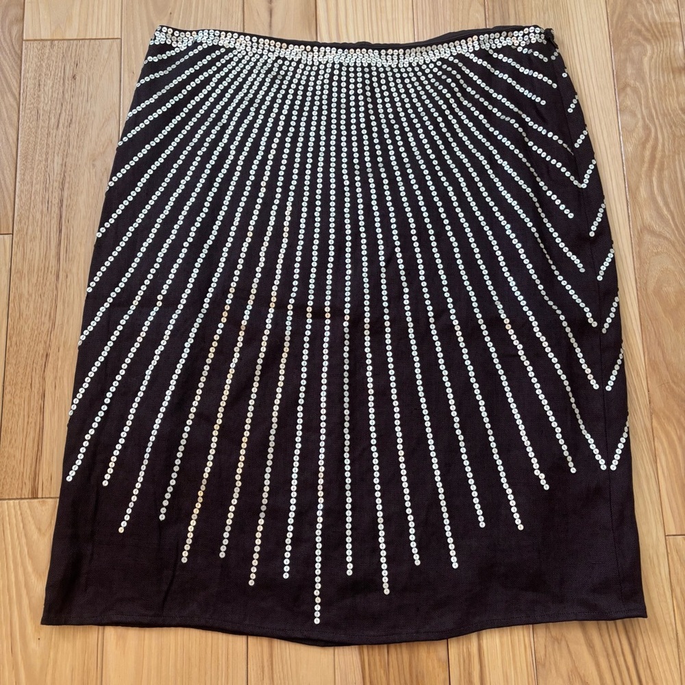 Tory Burch Brown Linen Sequin Skirt